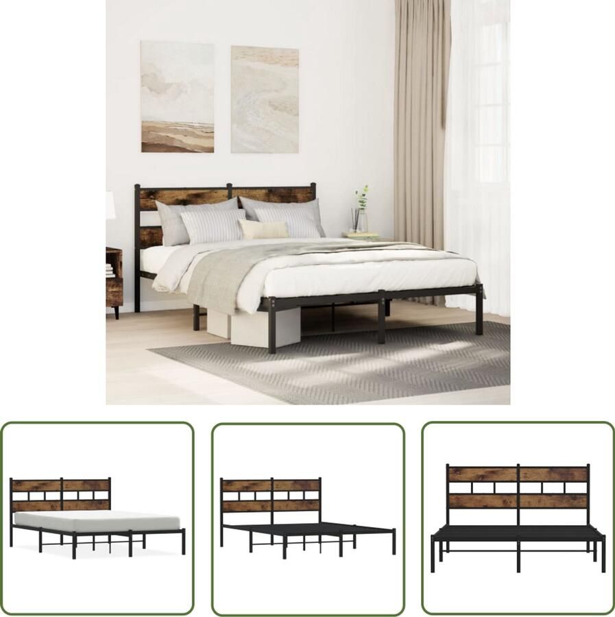VidaXL Bedframe zonder matras metaal gerookt eikenkleurig 150x200 cm Slaapkamers Bedframe Metalen Bed Houten Bed Boxspring