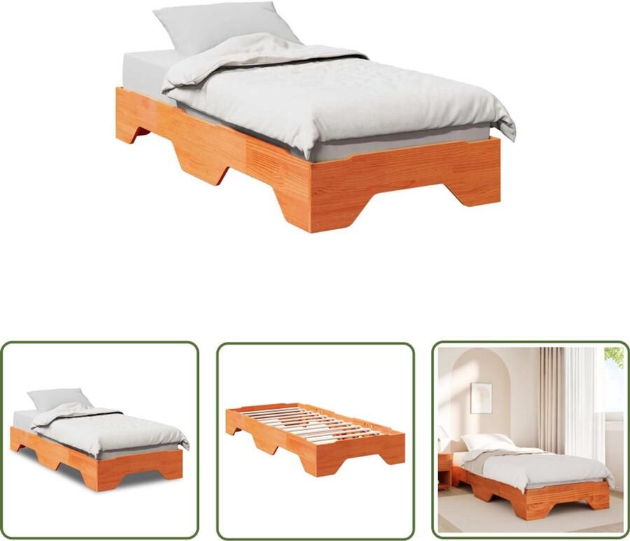 VidaXL Bedframe Stapele Bed Bedframe zonder matras stapelbaar wasbruin 90x190 cm hout Houten Bed 90x190 Compact Bed
