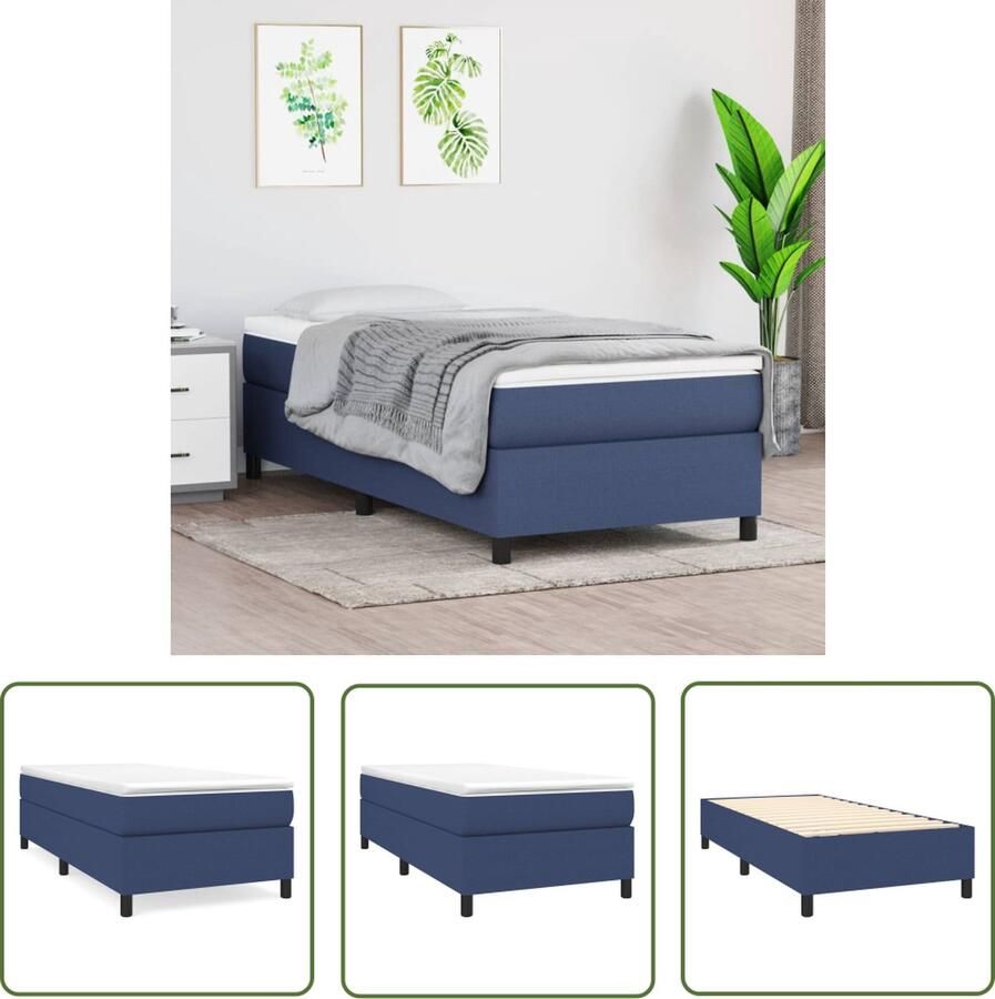 The Living Store Boxspringframe Blauw 193 x 90 x 35 cm Duurzaam materiaal Ondersteunende poten Multiplex lattenbodem Boxspringframe Bedframe Tweepersoonsbed Eenpersoonsbed Blauwdruk - Foto 2