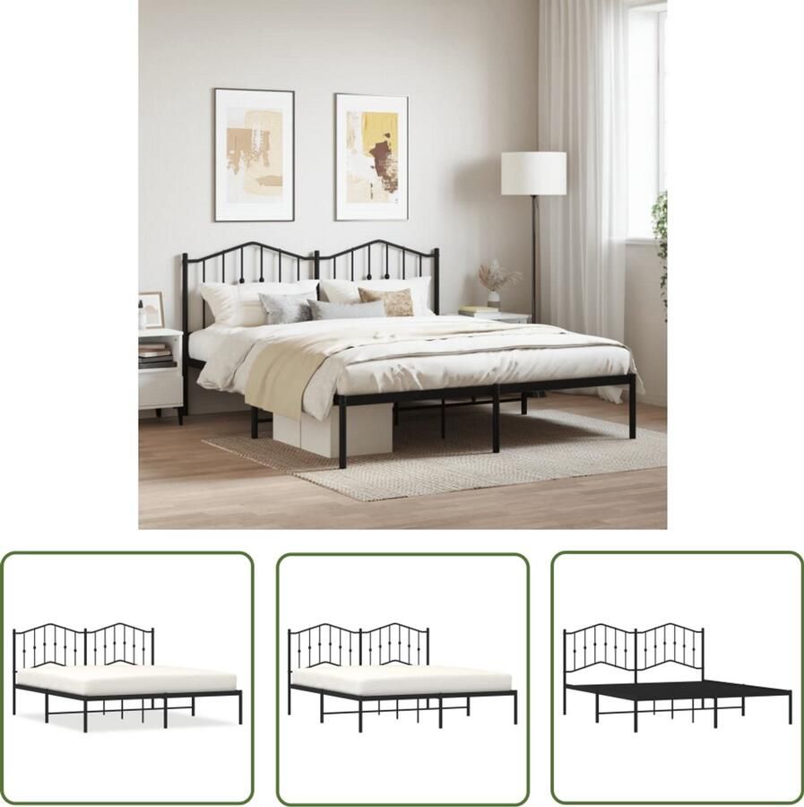 VidaXL Bedframe met hoofdbord metaal zwart 180x200 cm Metalen Bedframe Zwart Staal Bedframe King Size Bedframe Boxspring Bedframe