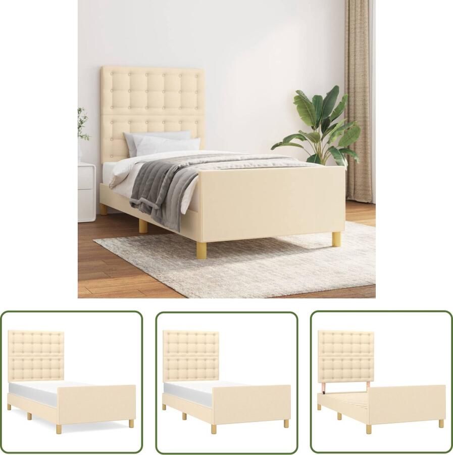 The Living Store Bedframe met hoofdeinde stof crèmekleurig 90x200 cm Bedframe Met Hoofdeinde Bedframes Met Hoofdeindes Bed Slaapmeubel Ledikant Bedbodem Tweepersoonsbed Bedden Slaapmeubels Slaapmeubelen Slaapmeubilair - Foto 2