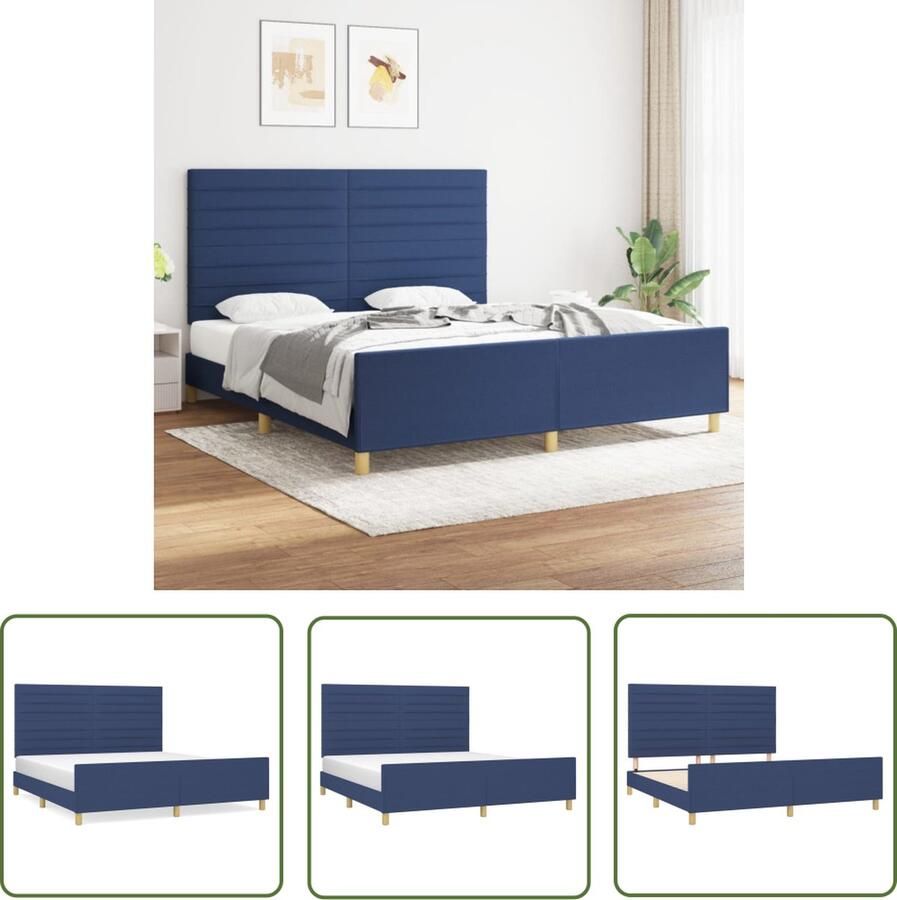 The Living Store Bedframe Met Hoofdeinde Blauw 203 x 186 x 118 128 cm Geschikt voor 180 x 200 cm Matras Duurzaam Materiaal Bed Frame Bedhead Tweepersoonsbed Blauwdruk Stoffen Bed