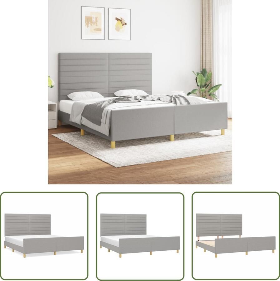 The Living Store Bedframe met Verstelbaar Hoofdeinde Lichtgrijs 203 x 186 x 118 128 cm Bed Frame Bedhead Boxspring Tweepersoons Bed Grijs Bed
