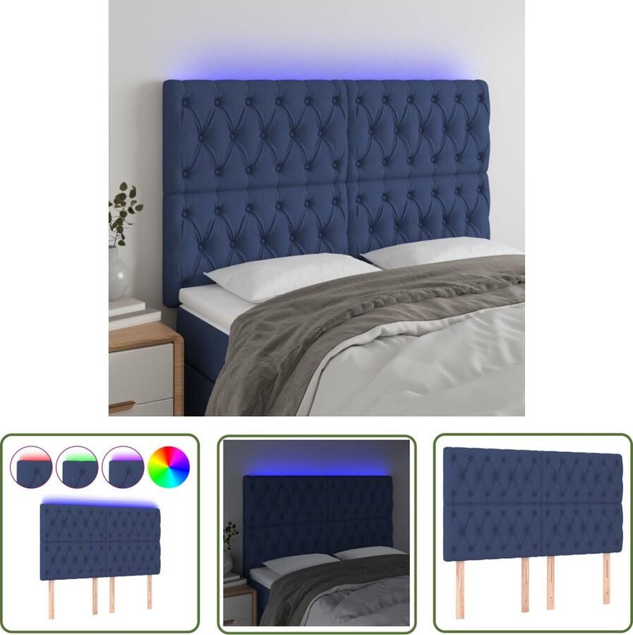 The Living Store Hoofdbord LED 160x7x118 128 cm stof blauw LED Hoofdbord Bedhoofd Led Verlichting Blauwe Hoofdbord Comfortabel Hoofdbord