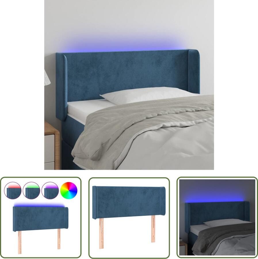 The Living Store Hoofdbord Fluweel Donkerblauw 83 x 16 x 78 88 cm LED Verlichting Verstelbare Hoogte Hoofd Bord Bedhoofdbord Led Hoofdbord Velvet Hoofdbord Blauw Hoofdbord