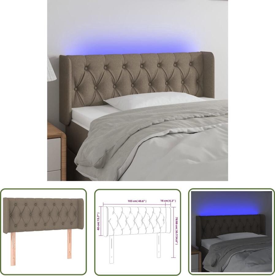 The Living Store Hoofdbord LED 103x16x78 88 cm stof taupe Hoofd Bord Led Bedhoofdbord Headboard Hoofdboard Slaapkamersdecoratie - Foto 2