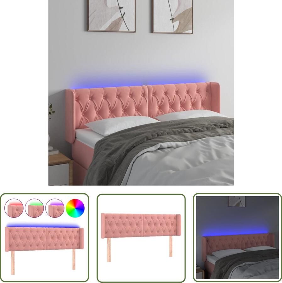 The Living Store Hoofdbord LED Verlichting Fluweel Verstelbare Hoogte Comfortabele Ondersteuning Snijdbare LED-strip Roze 163 x 16 x 78 88cm IP65 1x Hoofdbord met LED-strips - Foto 3
