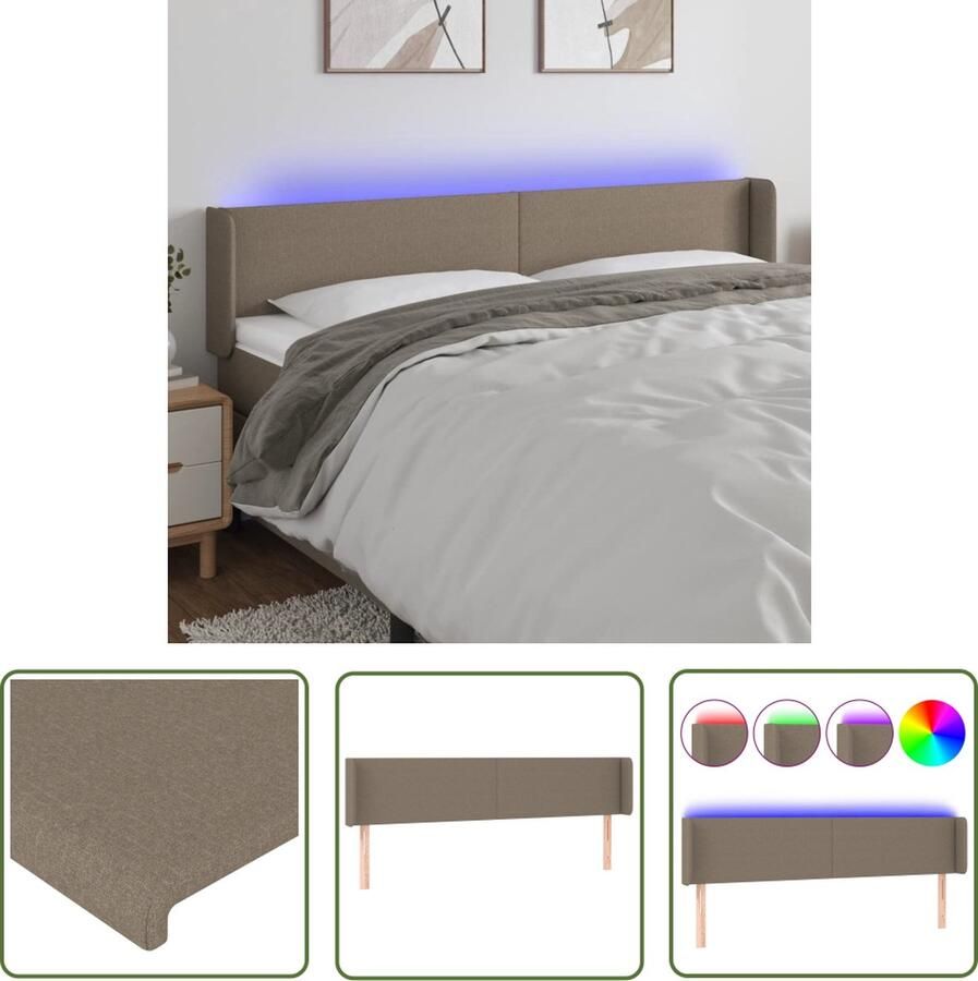 The Living Store Hoofdbord LED Bedverlichting 163 x 16 x 78 88 cm Taupe stof Verstelbare hoogte Hoofd Bord Led Bedhoofdbord Hoofdkussen Slaapkamersdecoratie Led Lamp
