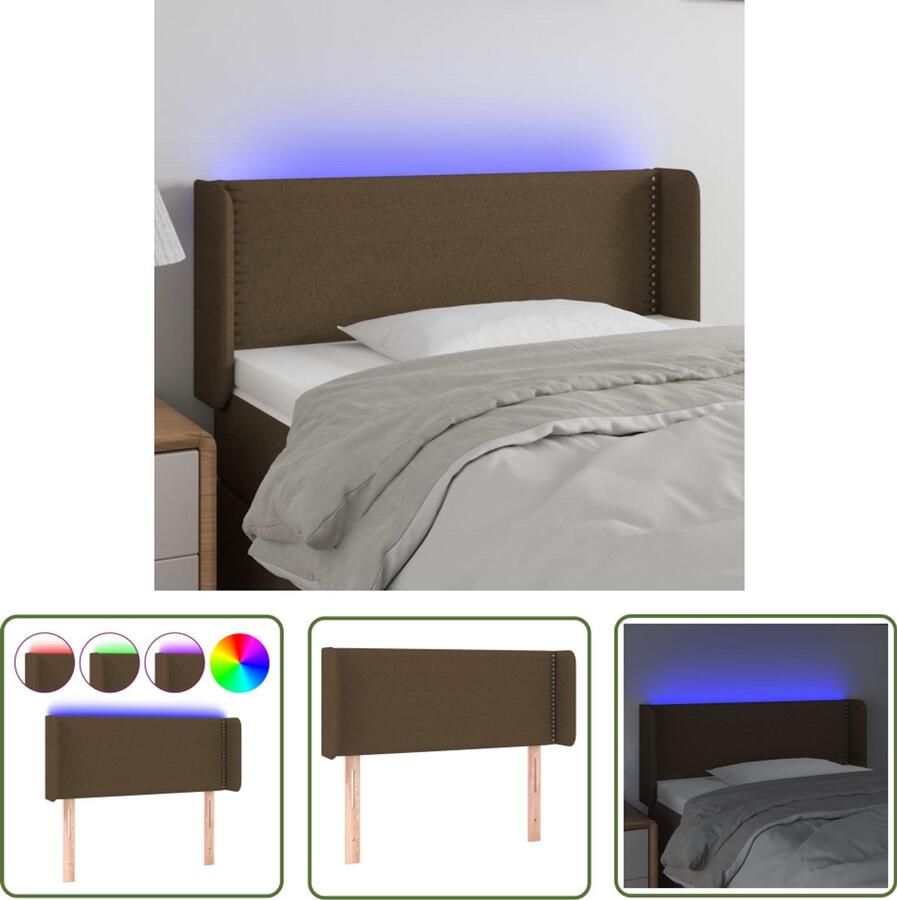 The Living Store Hoofdbord Donkerbruin Stof 83 x 16 x 78 88 cm Verstelbaar hoofdeinde Kleurrijke LED-verlichting Duurzaam materiaal