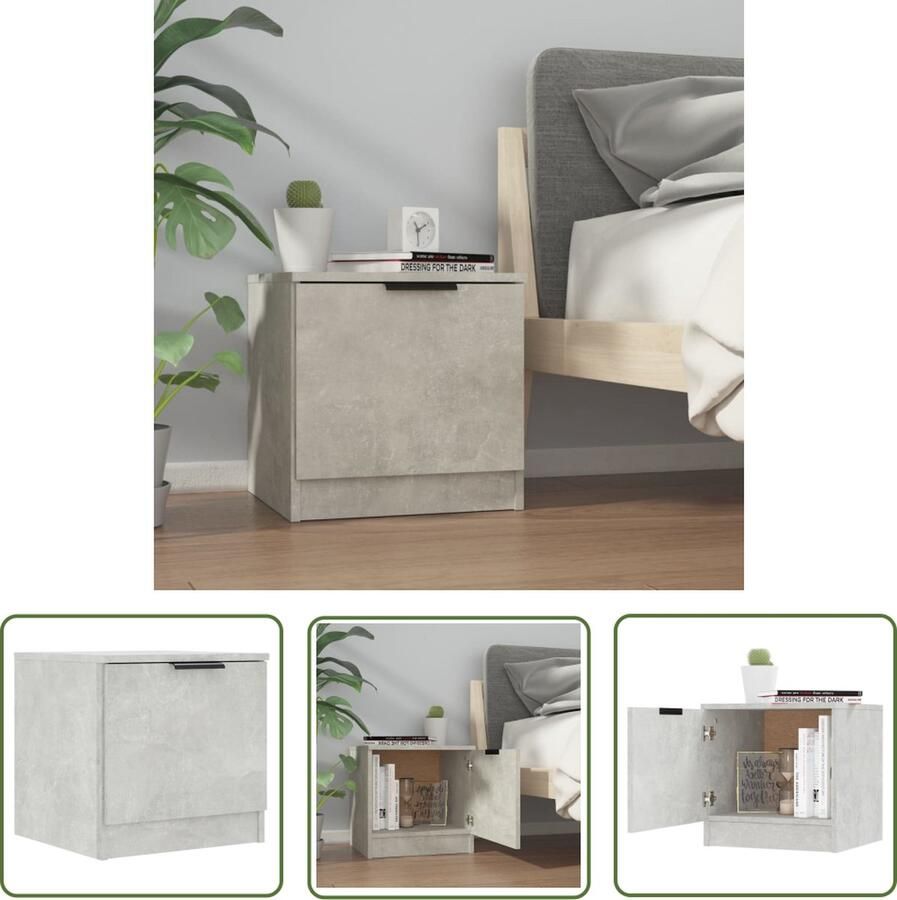 The Living Store Nachtkastje Betongrijs Bewerkt Hout 40 x 39 x 40 cm Multifunctioneel Nachtkastje Bedkast Houten Nachtkastje Meubilair Slaapkamermeubilair - Foto 2