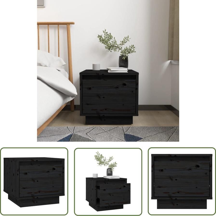 The Living Store Houten Bedkastje Grenenhout Zwart 35x34x32 cm Montage vereist Nachtkastje Bedkastje Bijzettafel Houten Meubilair Grenenhouten Kast - Foto 2