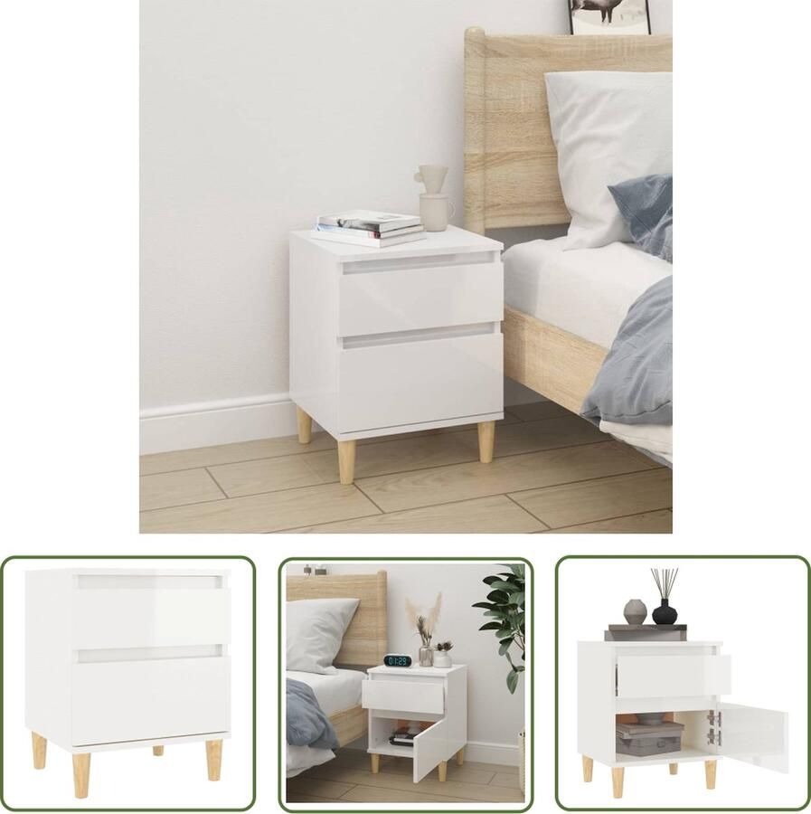 The Living Store Nachtkastje Bedkastje 40x35x50 cm Hoogglans wit Nachtkastje Bedkastje Meubelslaapkamer Houten Kast Hoogglans Wit - Foto 2