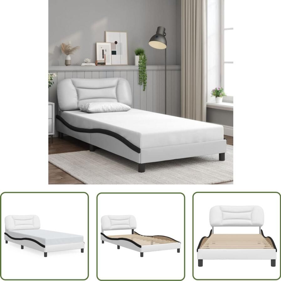 VidaXL Bedframe zonder matras Hvar kunstleer zwart en wit 100x200 cm Bed Frame Bedkop Boxspring Slaapkamerinrichting Modern Bed