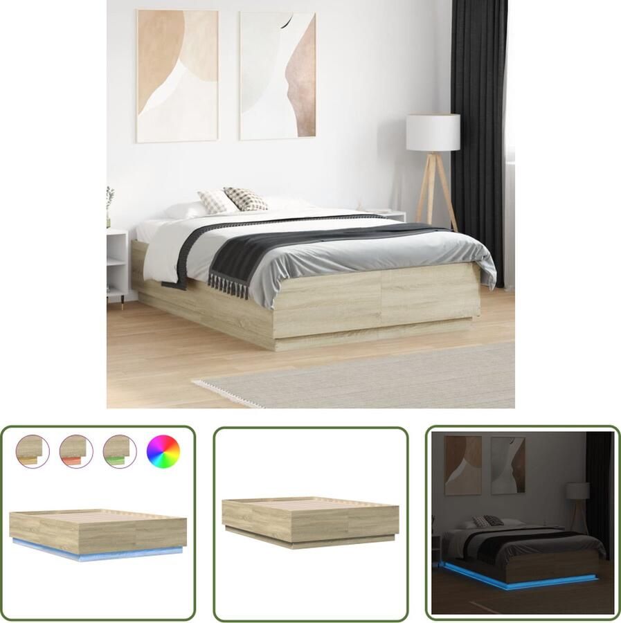 The Living Store Bedframe met LED-verlichting sonoma eikenkleurig 140x200 cm LED Bed Frame Bedroom Furniture Houten Bed Eiken Bed Smart Bed