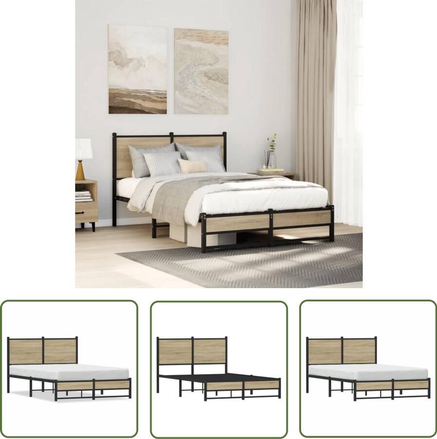 VidaXL Bedstead Bed Frame Bedframe zonder matras metaal sonoma eikenkleurig 120x200 cm Boxspring Slaapcomfort Sonoma Eiken