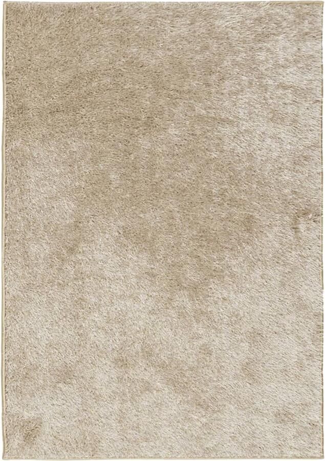 VidaXL Vloerkleed ISTAN Hoogpolig 140x200 cm Beige Vloerkleed Beige Superzacht Polyester Gelrug