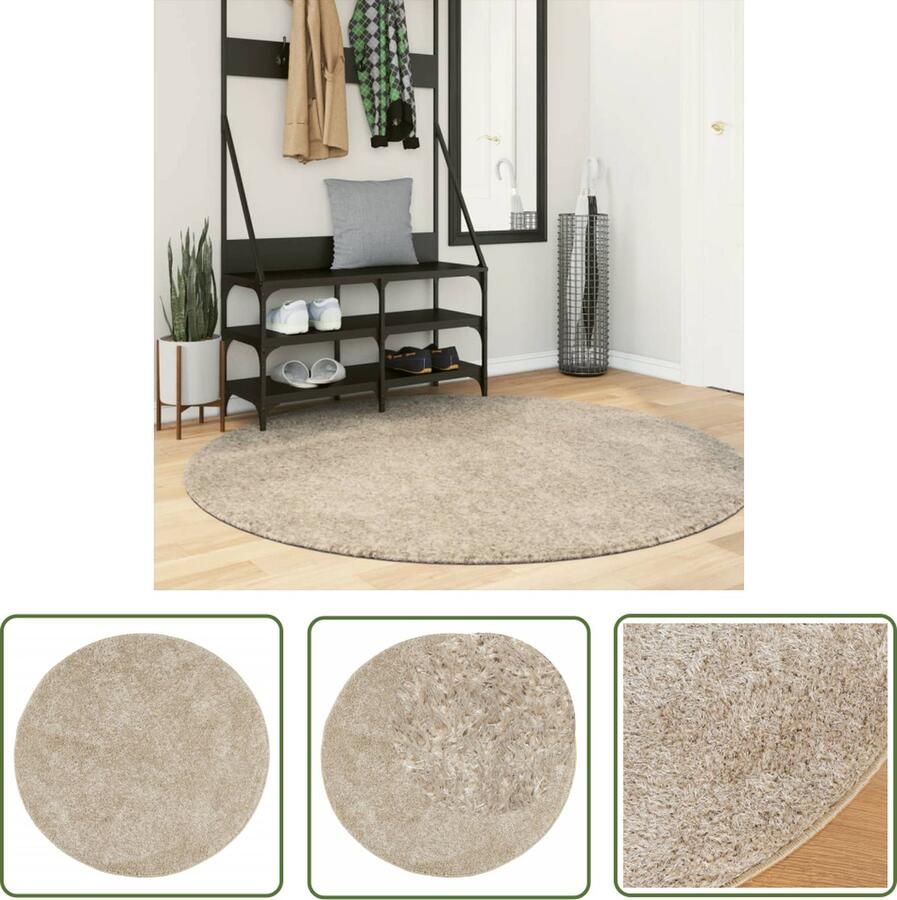 The Living Store ISTAN Donzig Vloerkleed 160 cm Beige 100% Polyester 30 mm Gel Rug Anti-slip OEKO-TEX Getest Vloerkleed Beige Zacht Donstige Anti Slip - Foto 2