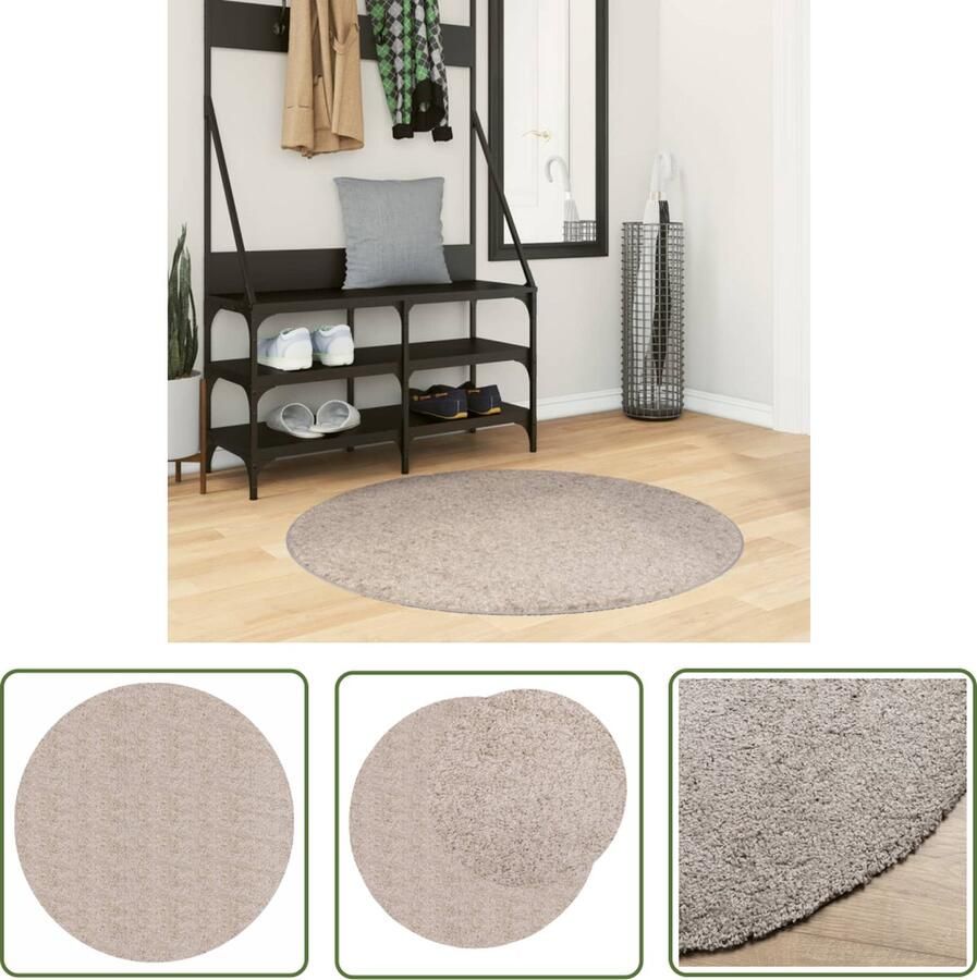 The Living Store Vloerkleed PAMPLONA shaggy hoogpolig modern Ø 100 cm beige Shaggy Vloerkleed Beige Vloerkleed Polypropyleen Vloerkleed Livingroom Vloerkleed Slaapkamer - Foto 2