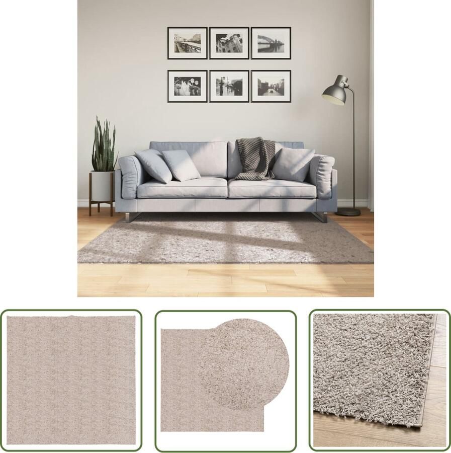 The Living Store Vloerkleed PAMPLONA shaggy hoogpolig modern 160x160 cm beige Shaggy Vloerkleed Beige Vloerkleed Woonkamer Tapijt Slaapkamer Tapijt Vloertegels Alternatief - Foto 2
