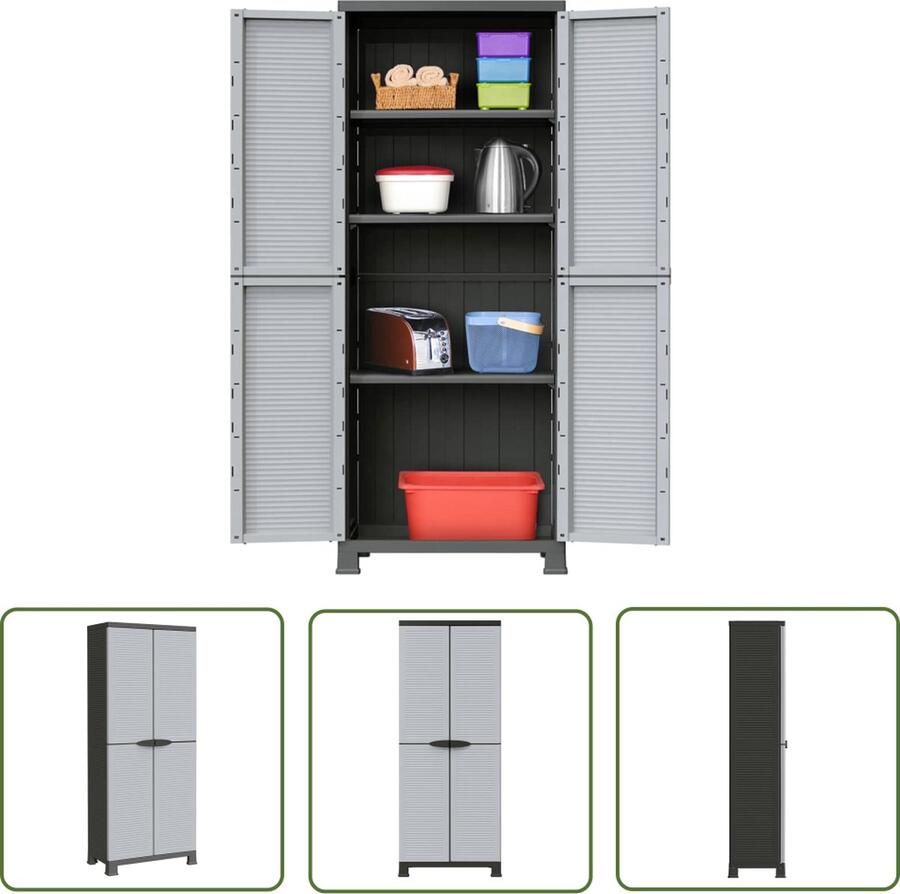 The Living Store Opbergkast Kunststof 68x39x171.5 cm Grijs Opslagkast Bergruimte Kast Plastic Kast Grijze Kast - Foto 2