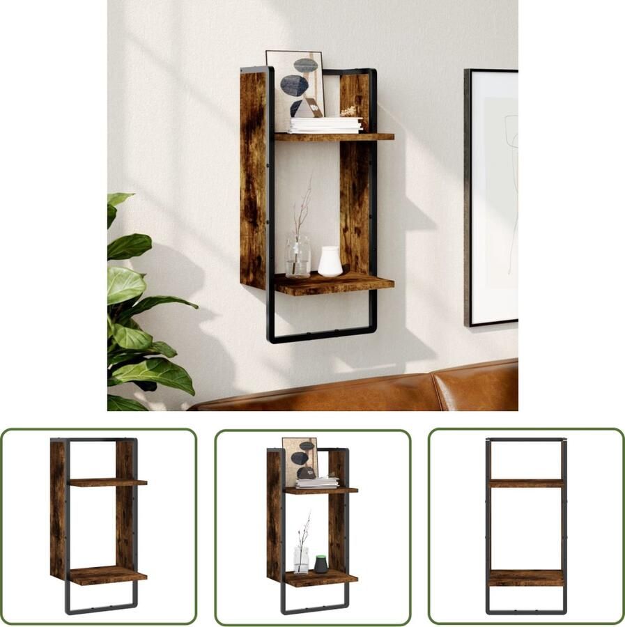 The Living Store Wandschap met stang 30x25x65 cm gerookt eikenkleurig Wanddecoratie Wandplankje Opbergkast Bergruimte Living Accessoires