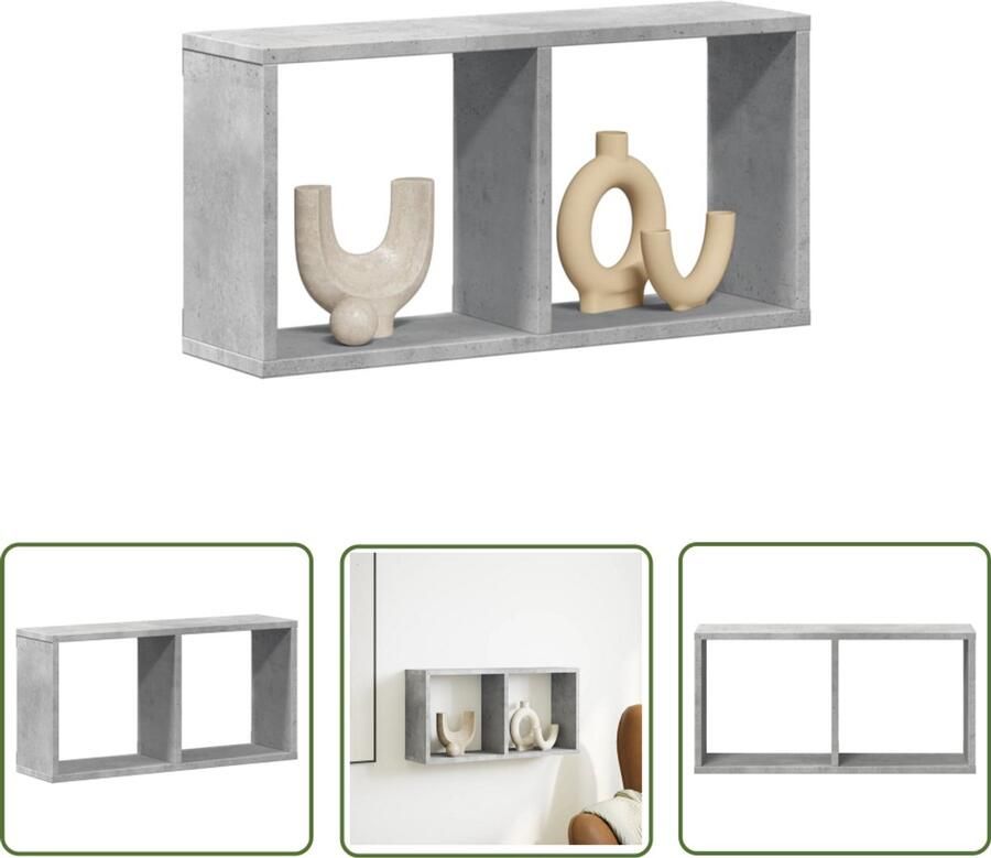 The Living Store Wandkast 60x16x30 cm bewerkt hout betongrijs Wandkast Houten Kast Bergruimte Opslagoplossing Zwevende Kast