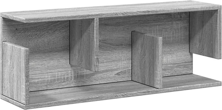 The Living Store Wandkast 80x20x30 cm bewerkt hout grijs sonoma eikenkleurig Wandkast Zweefkasten Opbergkast Houten Kast Grijze Kast