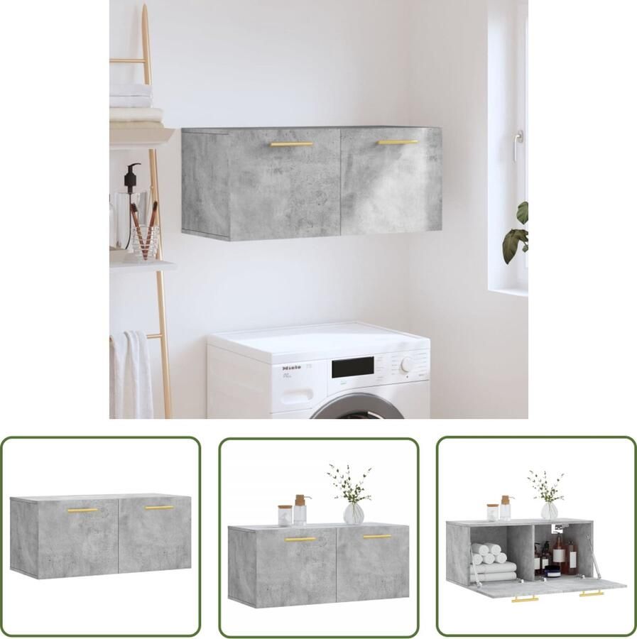 The Living Store Wandkast Decoratieve Toevoeging 80 x 36.5 x 35 cm Betongrijs Wandkast Bergruimte Houten Kast Grijze Kast Decoratief - Foto 2