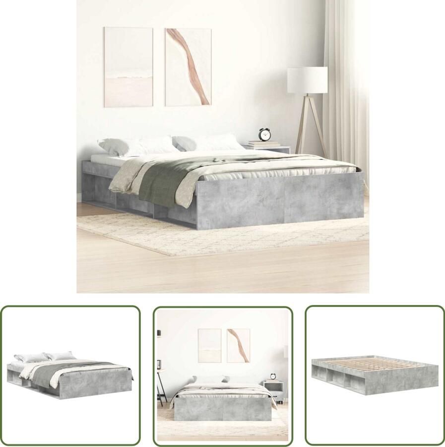 The Living Store Bedframe Betongrijs 203 x 123 x 35 cm Met opbergruimte Massief grenenhout Modern Bed Frame Beton Grijs Bed Slaapcomfort Houten Bedframe Bed Met Opbergvakken