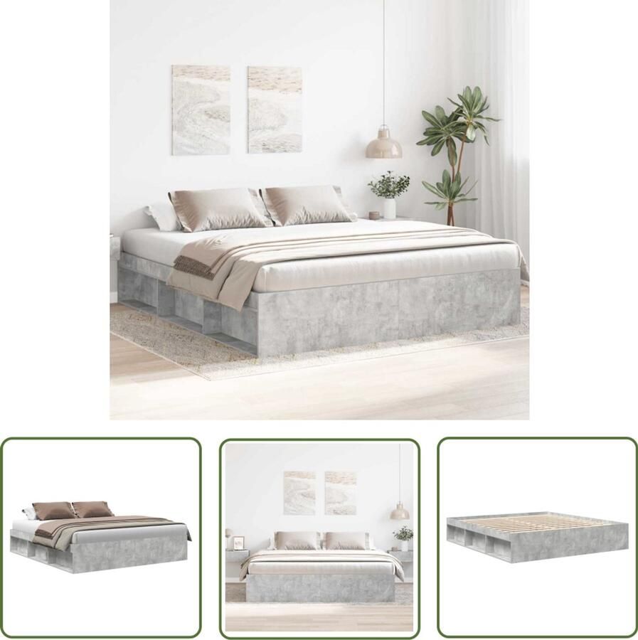 The Living Store Bed Betongrijs 203x203x35 cm Met Opbergruimte Modern Bed Frame Beton Grijs Bed Tweepersoons Bed Houten Bed Frame Bed Met Opbergvakken