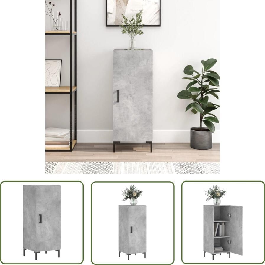 The Living Store Dressoir 34 5x34x90 cm bewerkt hout betongrijs Dressoir Beton Grijs Houten Dressoir Opbergkast Salontafel