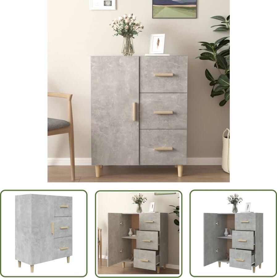 The Living Store Dressoir 69 5x34x90 cm bewerkt hout betongrijs Dressoir Houten Dressoir Beton Grijs Dressoir Met Lades Opberg Dresser