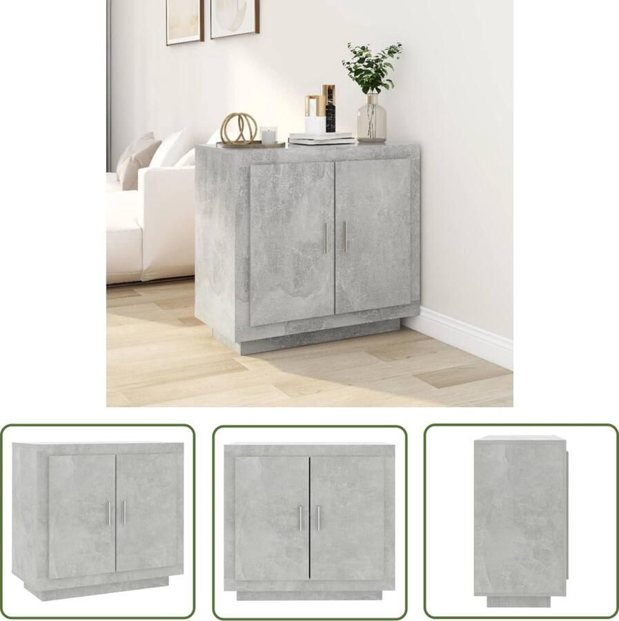 The Living Store Dressoir 80x40x75 cm bewerkt hout betongrijs Dressoir Betongrijs Houten Dressoir Tv Stand Opbergmeubel