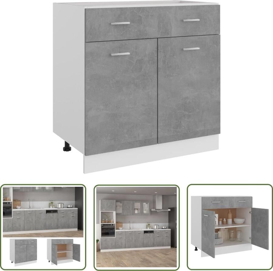 VidaXL Beton Grijs Onderkasten Onderkast met lade 80x46x81 5 cm bewerkt hout betongrijs Houten Kast Keukenopslag Opslaadkast