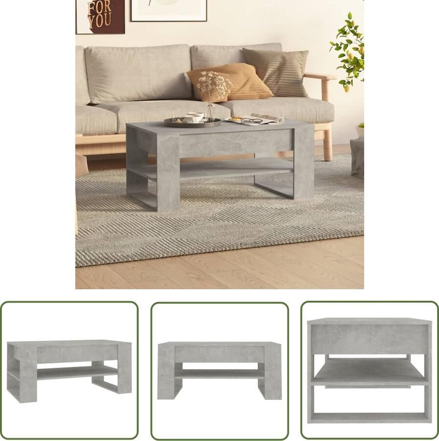 The Living Store Salontafel Betongrijs Bewerkt Hout 102 x 55 x 45 cm Opbergruimte Salontafel Beton Grijs Houten Salontafel Bewerkingshout Living Room Furniture - Foto 2