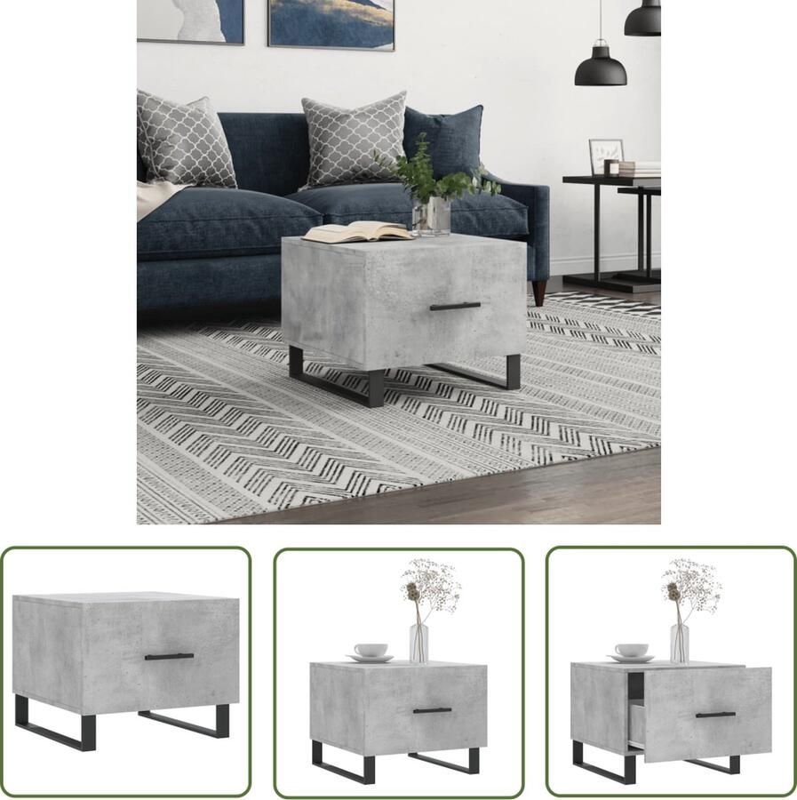 The Living Store Salontafel Betongrijs 50 x 50 x 40 cm IJzeren poten Salontafel Beton Grijs Houten Salontafel Bijzettafel Moderne Salontafel