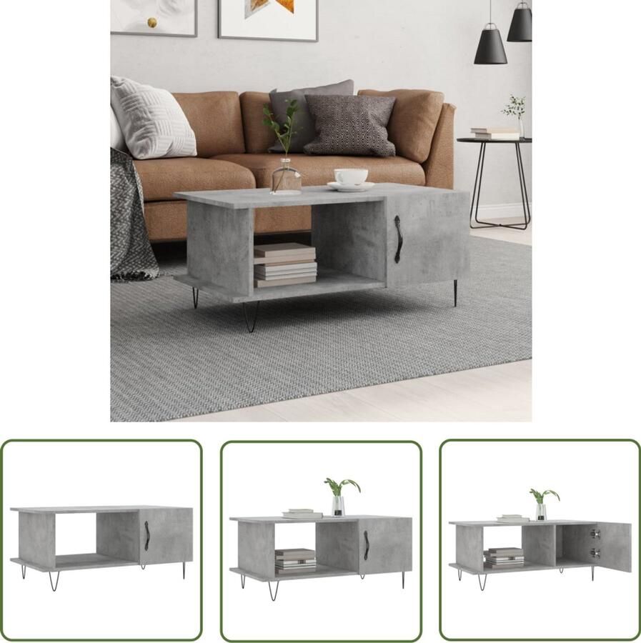 VidaXL Salontafel 90x50x40 cm bewerkt hout betongrijs Salontafel Beton Grijs Houten Salontafel Bewerkt Hout Tv Tafellaar