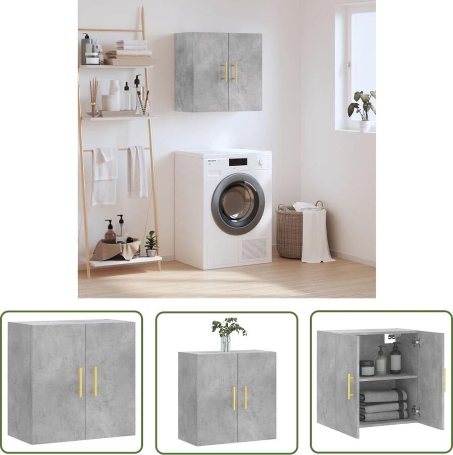 The Living Store Wandkast 60x31x60 cm bewerkt hout betongrijs Wandkast Beton Grijs Houten Kast Opbergkast Badkamerkast - Foto 2