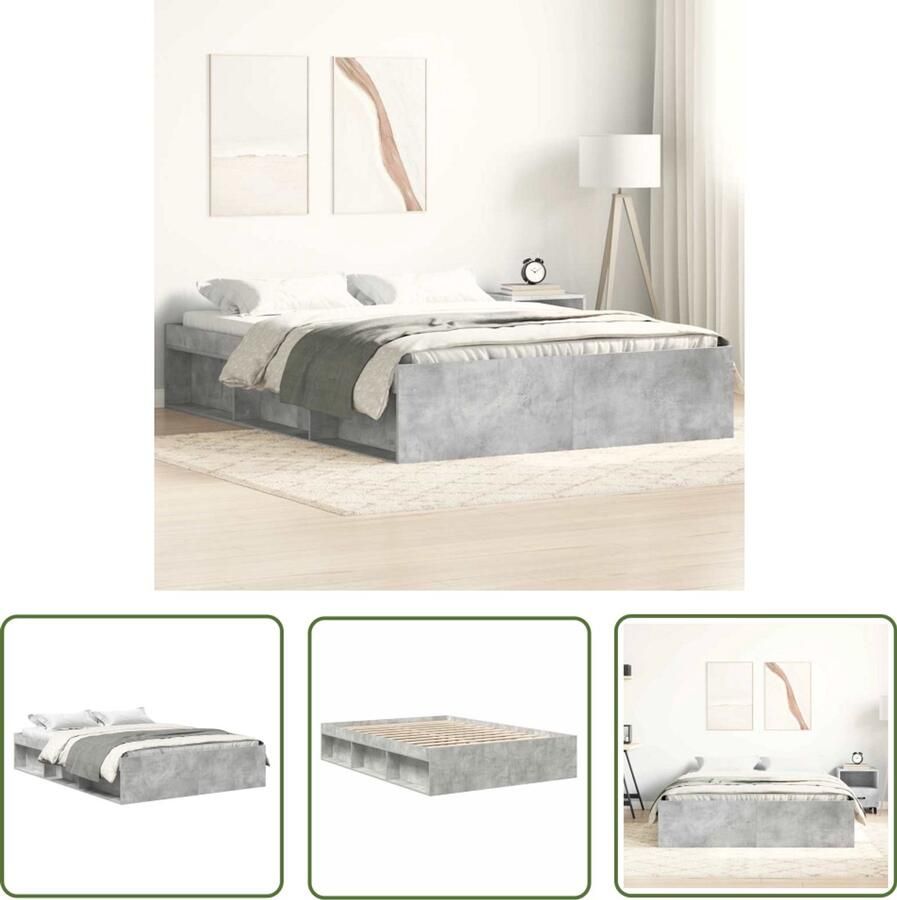 The Living Store Bedframe Hout Betongrijs 193 x 138 x 35 cm Opbergruimte Houten Bed Frame Betongrijs Bed Tweepersoons Bed Modern Bed Met Opbergvakken