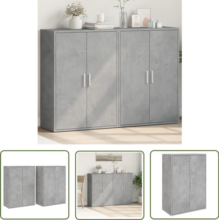 The Living Store Dressoirs 2 st 60x31x84 cm bewerkt hout betongrijs Dressoir Betonnen Look Houten Meubel Opbergmeubel Salontafel
