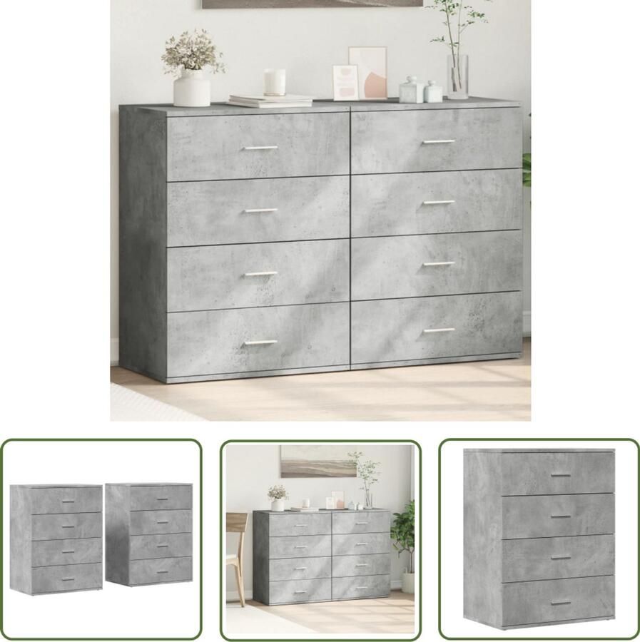 The Living Store Dressoirs 2 st 60x39x80 cm bewerkt hout betongrijs Dressoir Houten Meubel Opbergkast Betongrijs Woonkamer Decoratie