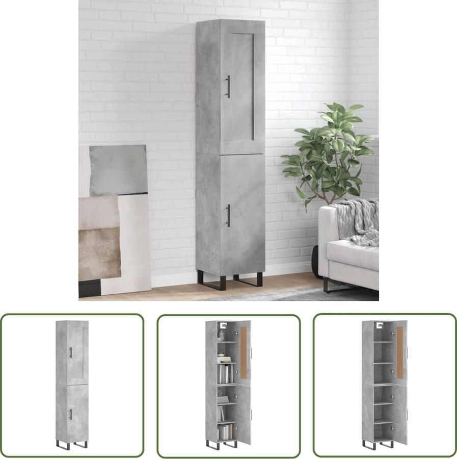The Living Store Hoge kast 34 5x34x180 cm bewerkt hout betongrijs Hoge Kast Beton Grijs Houten Kast Opbergkast Living Room Furniture