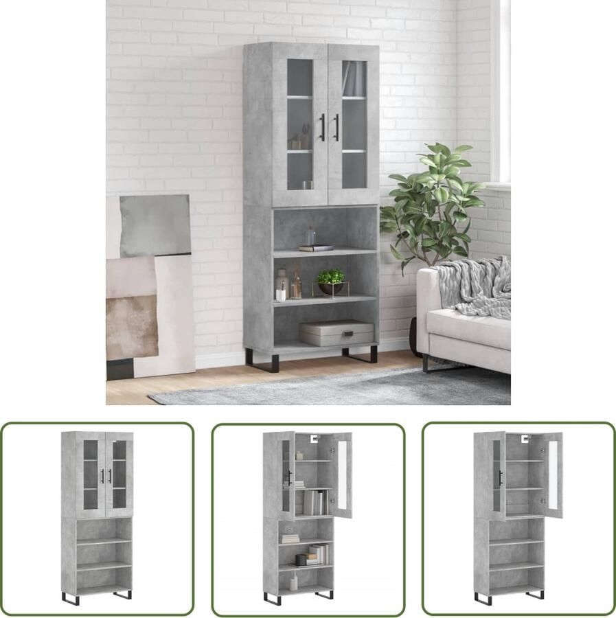 The Living Store Hoge kast 69 5x34x180 cm bewerkt hout betongrijs Hoge Kast Opbergkast Betongrijs Houten Kast