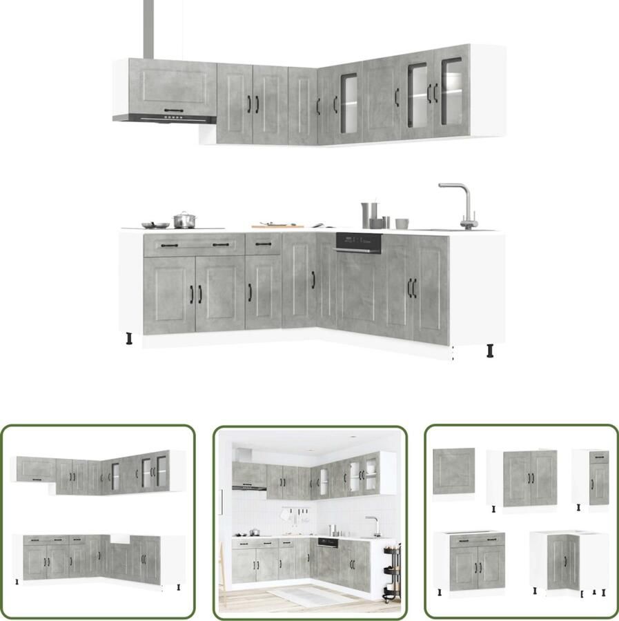 The Living Store 11-delige Keukenkastenset Kalmar bewerkt hout betongrijs Keuken Kast Set Betongrijze Keuken Houten Keuken Kalmar Serie Opslagoplossing Keuken