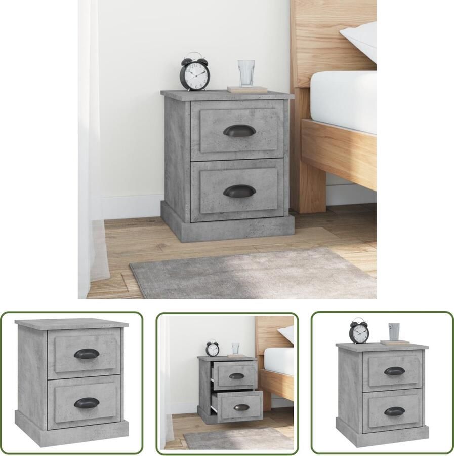 The Living Store Nachtkastje Betongrijs bewerkt hout 39 x 39 x 47.5 cm Duurzaam materiaal Nachtkastje Betongrijs Houten Nachtkastje Met Lade Decoratief Nachtkastje - Foto 2