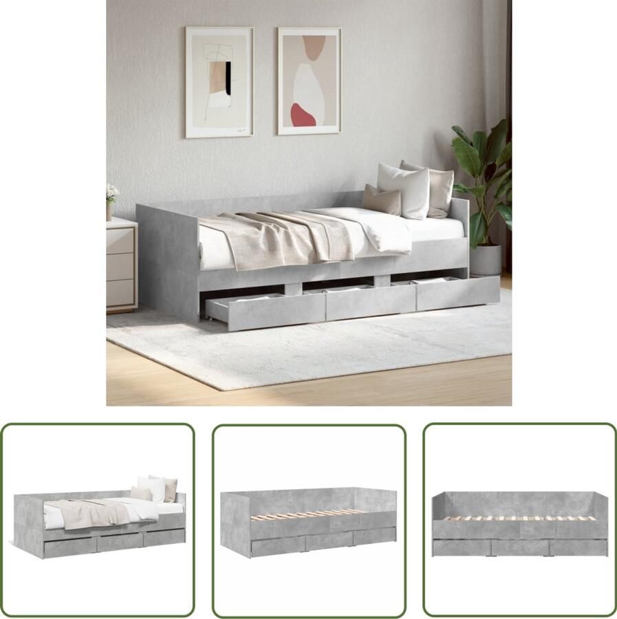 VidaXL Slaapbank met lades zonder matras 90x190 cm betongrijs Slaapbank Betongrijs Houten Slaapbank Slaapbanken Met Lades Tweepersoons Slaapbank