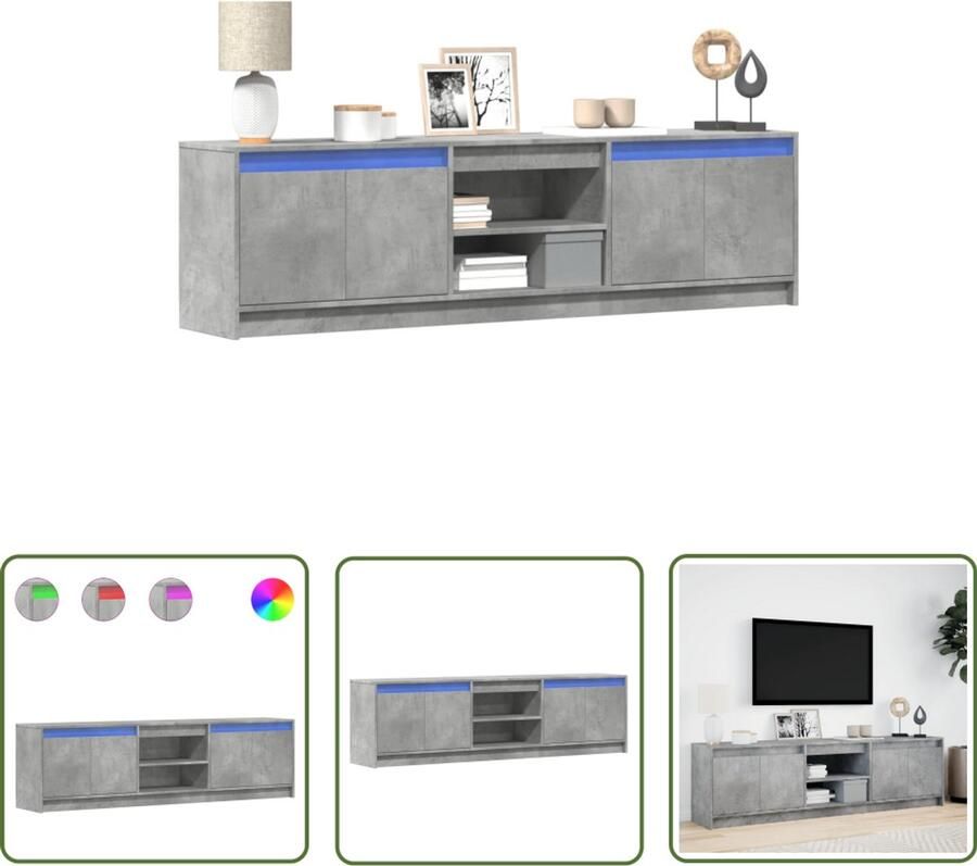 VidaXL Tv-meubel met LED 180x34x50 cm bewerkt hout betongrijs Tv-meubel Betongrijs Houten Tv-meubel Led Tv-meubel Media Kast
