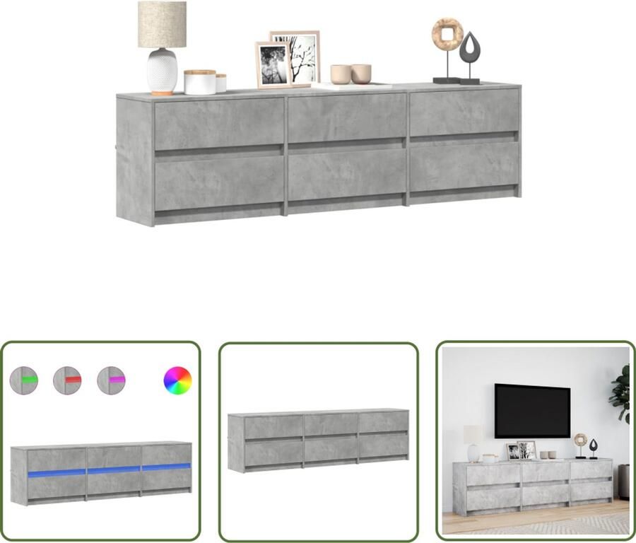 VidaXL Tv-meubel met LED 180x34x50 cm bewerkt hout betongrijs Tv-meubel Betongrijs Houten Tv-meubel Led Tv-meubel Opbergruimte
