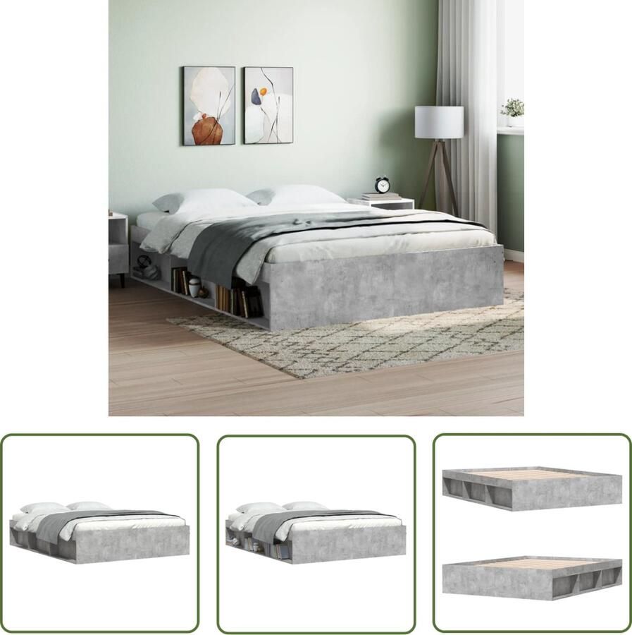 The Living Store Slaapkamer Bedframe Hout 203 x 163 x 35 cm Betongrijs Houten Bed Frame Betonnen Grijs Tweepersoons Bed Modern Design Slaapkamer Meubels