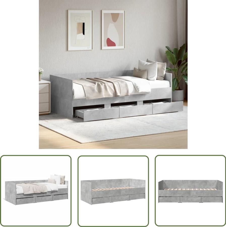 VidaXL Slaapbank met lades zonder matras 90x200 cm betongrijs Slaapbank Betonnen Grijs Houten Meubels Multifunctionele Bank Compact Meubilair